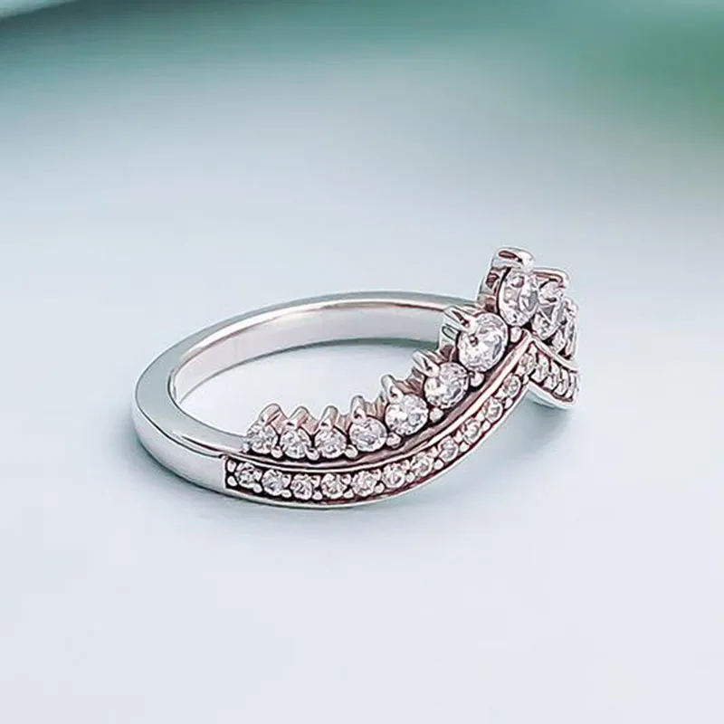 

100% 925 Sterling Silver Pan Ring Silver Crown With Crystal Cz Pan Ring For Women Wedding Party Gift Fashion Jewelry
