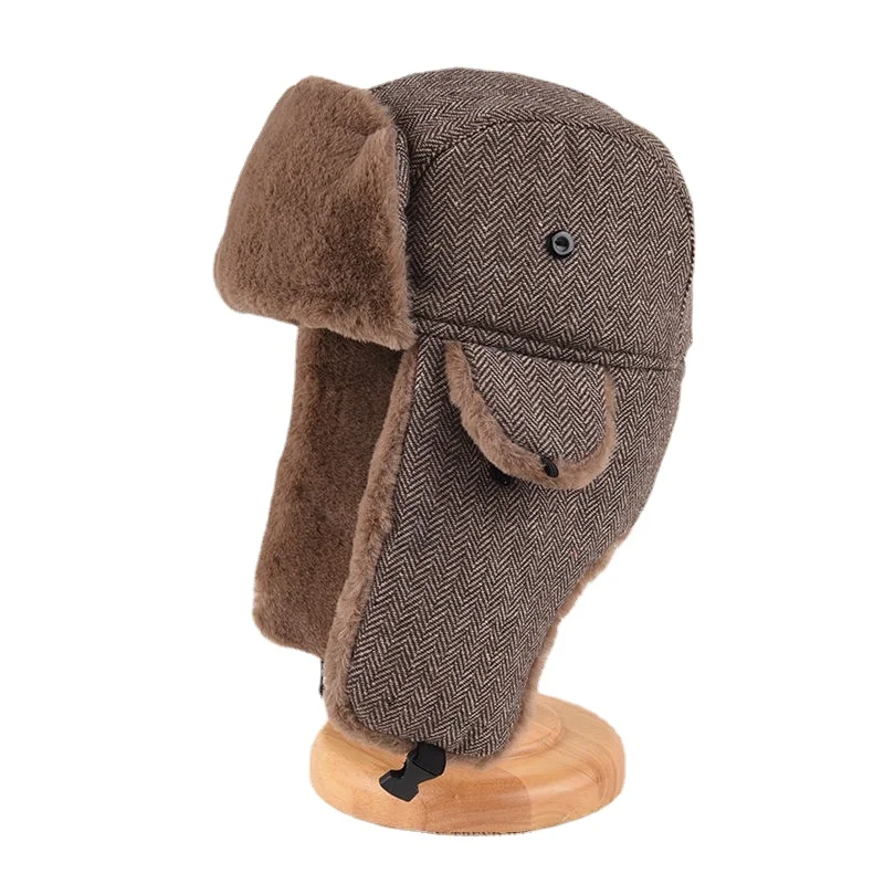 

Зимняя утепленная шапка Lei Feng для улицы, Балаклава, меховые шапки для мужчин, шапки Leatner шоколадного цвета, мужские шапки