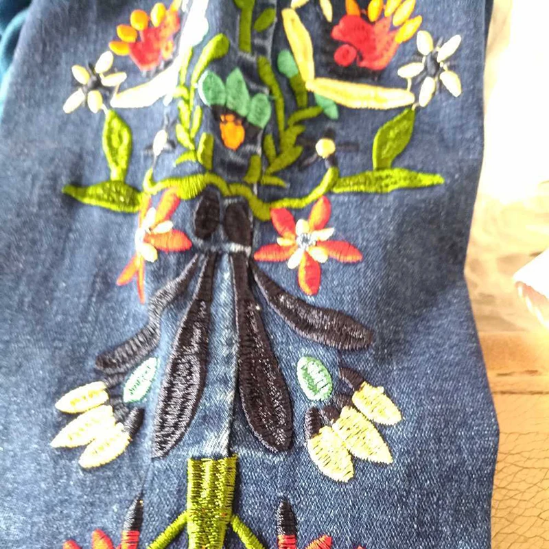 Женские джинсы с вышивкой сбоку брюки высокой талией для женщин размера плюс