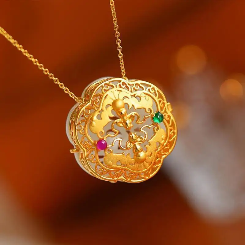 

Court Retro Style Natural Hetian Jade White Jade Hollow Sachet Pendant S925 Sterling Silver Ornament for Women