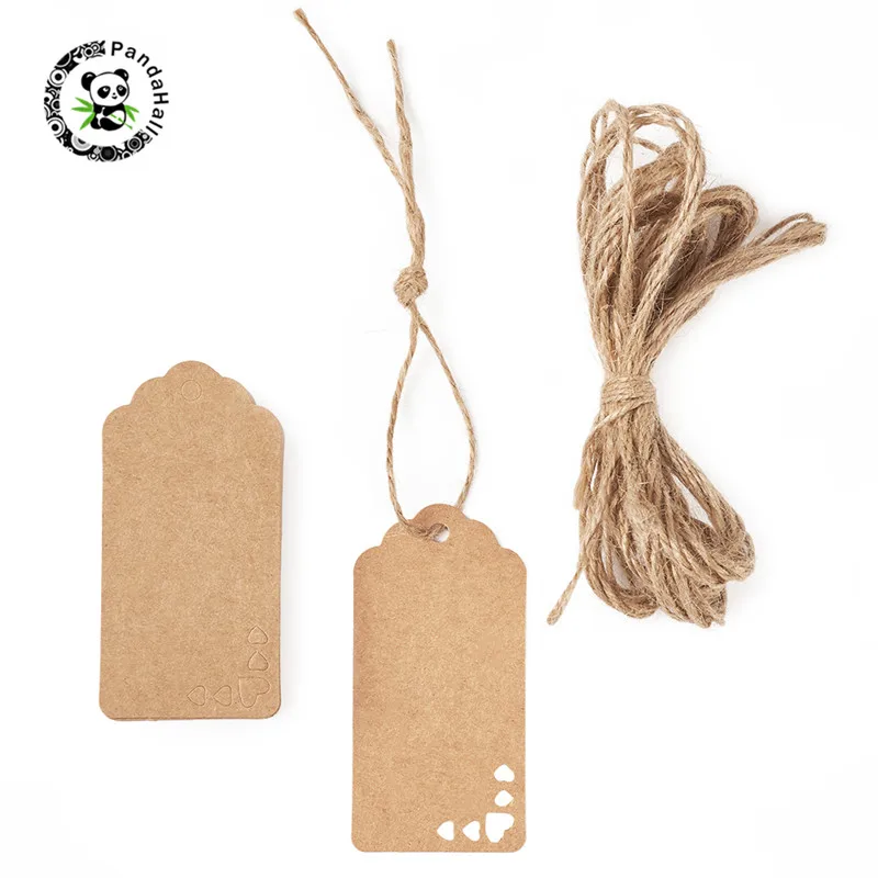 

1 упаковка, бирки pandahall для украшений, из крафт-бумаги, с джутовой веревкой
