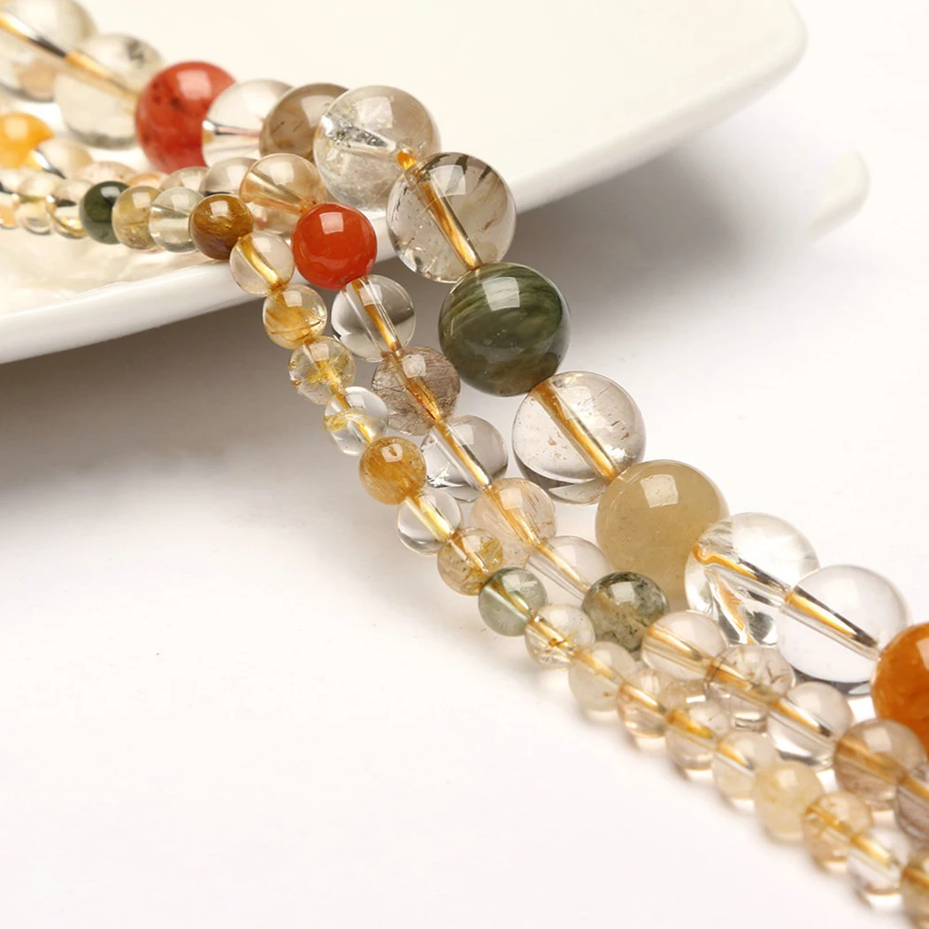 Натуральный рутилированный Кварц 4-12 мм круглые бусины из драгоценного камня для