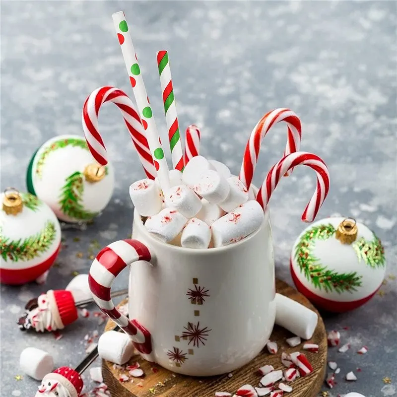 

25pcs Christmas Paper Straws Snowflake Drinking Straw Merry Christmas Decorations for Home 2022 Xmas New Year Party Supplies