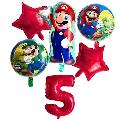 

6pcs Cartoon game Foil Balloon Party supplies Bros Balloons Baby Shower Ballons Kids Toy For 1 2 3 4 5 Birthday Party Decor