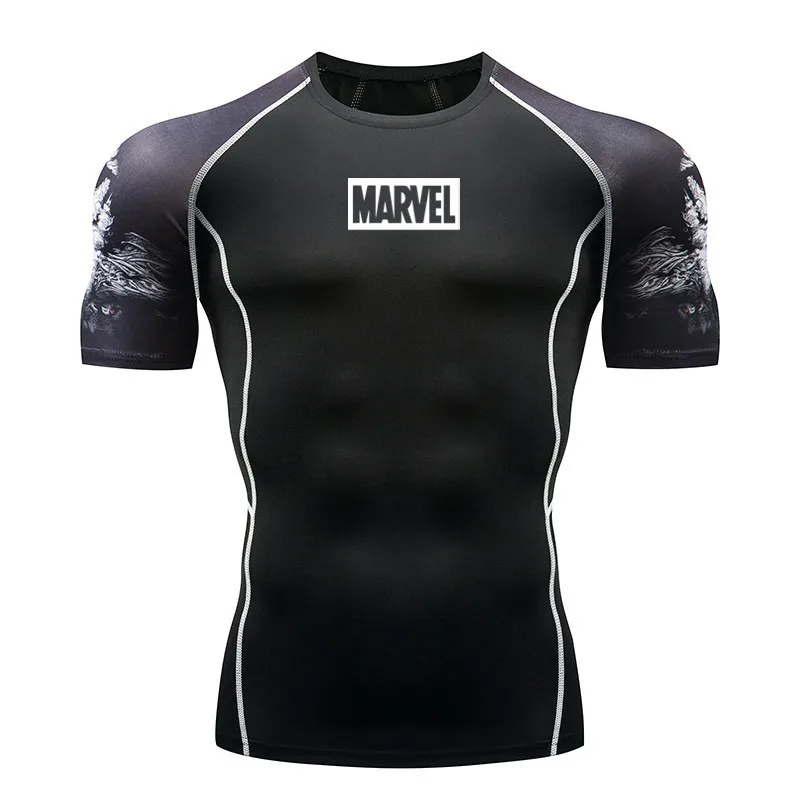 Новинка, хит, брендовая футболка Marvel, быстро сохнет, мужские компрессионные рубашки, для спортзала, фитнеса, трико, топ, футболка для бега, спортивная одежда, Рашгард - Цвет: Photo Color