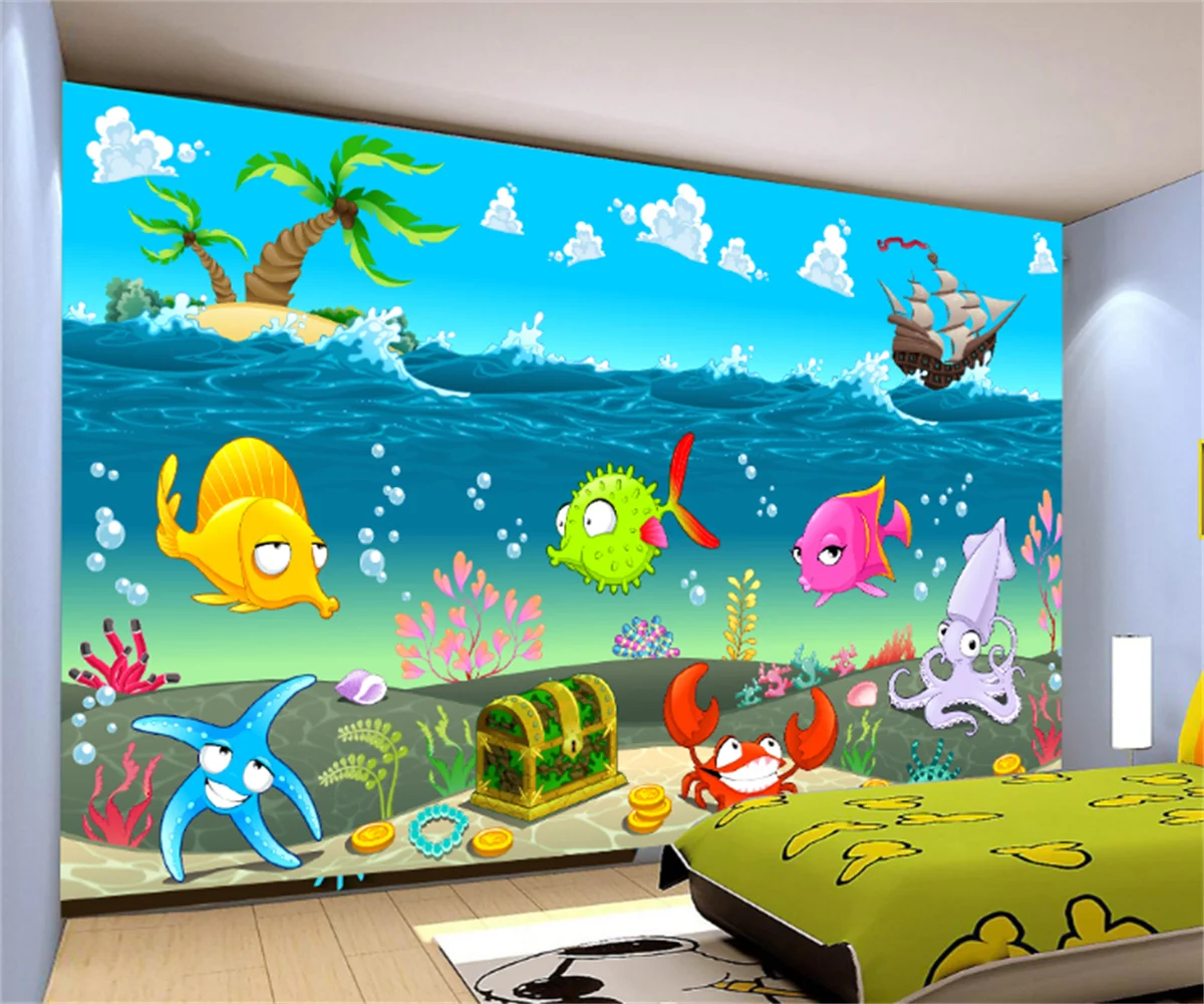 

Индивидуальные 3D обои для детской комнаты, Настенные обои для подводного мира в европейском и американском стиле, Мультяшные обои для подво...
