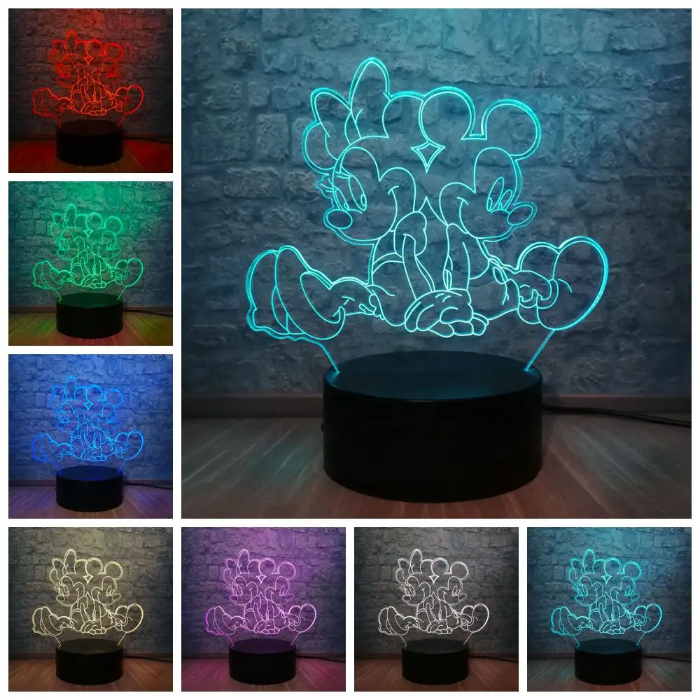 3D лампа Микки Маус Минни друзья светодиодный ночник 7 цветов Изменение USB База переключатель Рождественские декоративные детские игрушки подарок