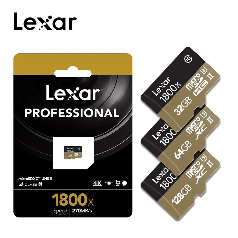 Lexar 1800x карты памяти 32 Гб 64 Гб максимальное значение Скорость 270 МБ/с. UHS-II Class 10 U3 Micro SD карты