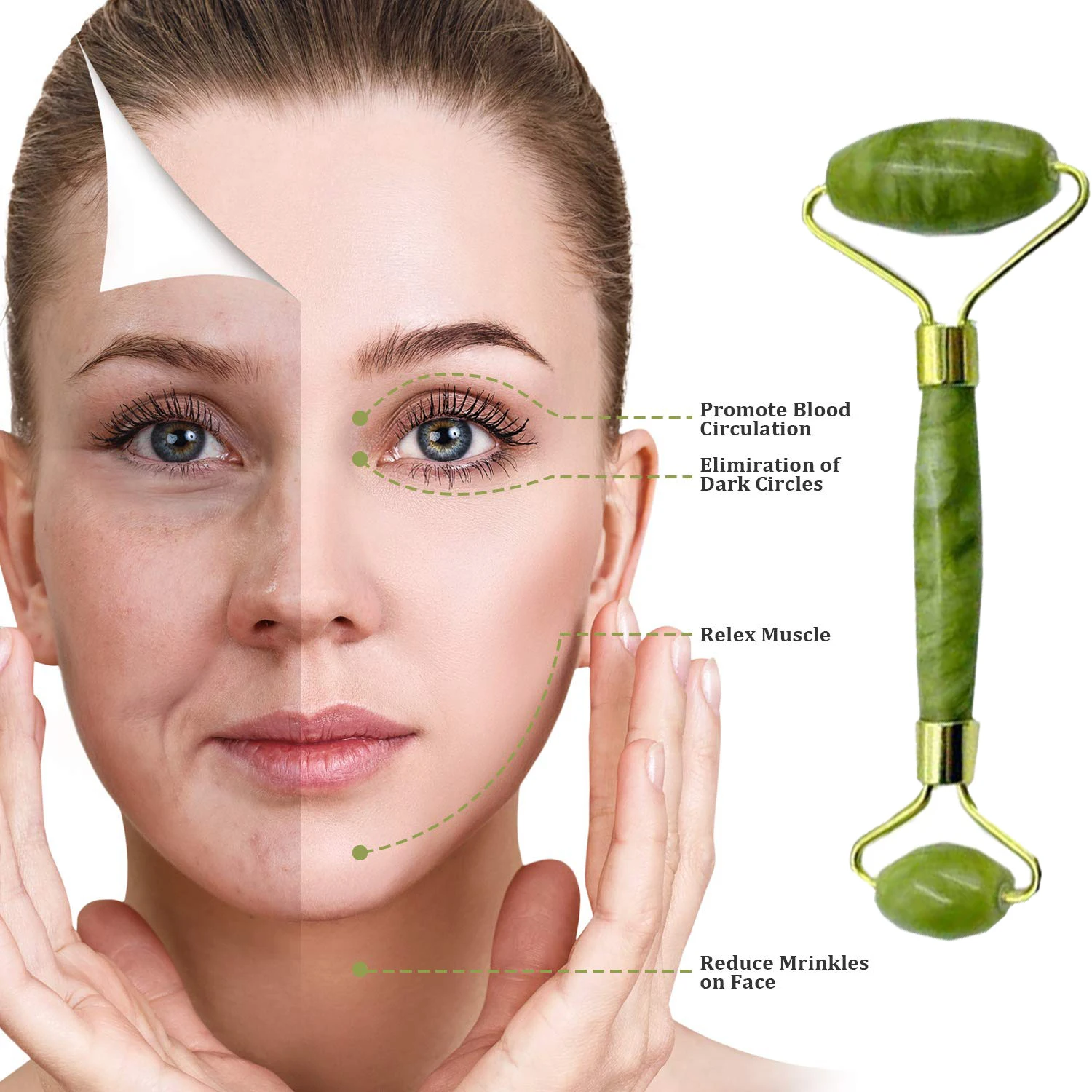 3 Pieces Jade Roller Facial Ridged Kits Skin With Gua Sha Scraping Massage Tools | Красота и здоровье