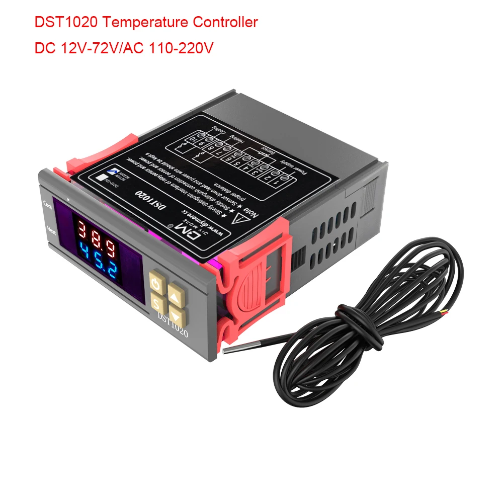 

Регулятор температуры DST1020, цифровой термометр, датчик температуры, инкубатор с NTC сенсором, постоянный ток 12-72 В