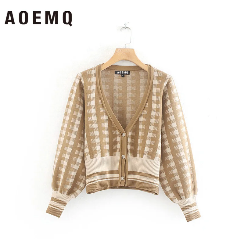 AOEMQ модные осенне зимние куртки коричневые теплые цветные клетчатые короткие в