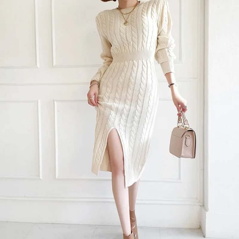 

Женское трикотажное платье-свитер, офисное платье-карандаш с длинным рукавом, Осень-зима