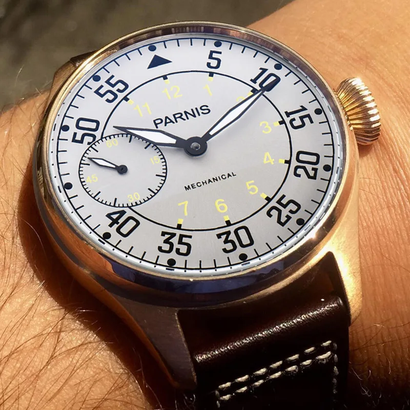 Parnis 44mm Watch Men Hand Winding Mechanical Watches 17 Jewels Movement Luminous Waterproof Leather Strap Male Wristwatch | Наручные