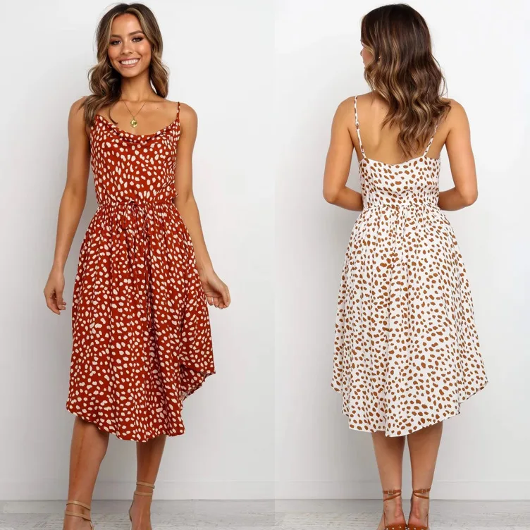 Женская печатная подвеска платье с открытой спиной на подтяжках талии