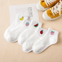 woman socks fruits print casual solid white socks cotton breathable strawberry watermelon banana peach japanese kawaii cute sock