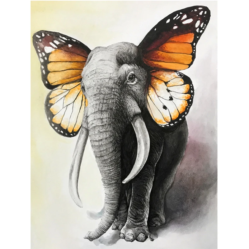 Животное Слон Бабочка Сделай Сам Картина маслом по номерам для домашнего декора
