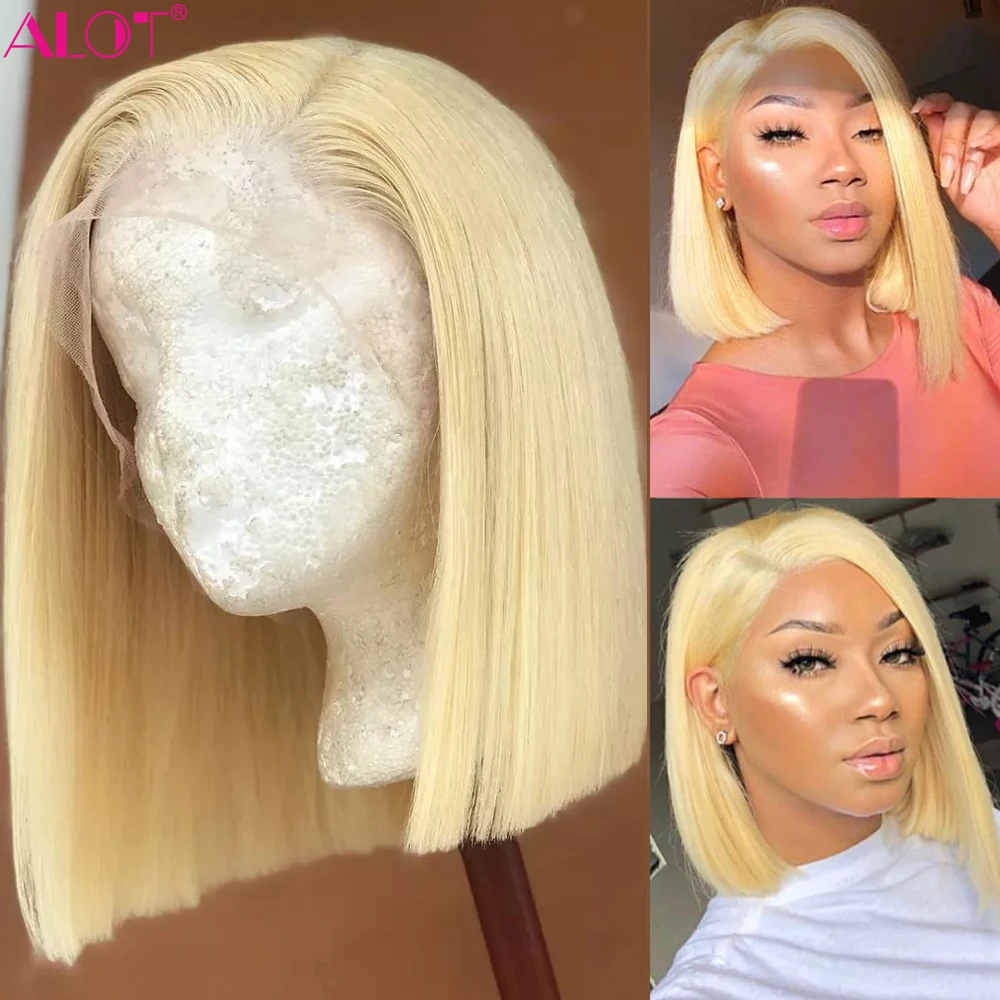 613 Blonde Bob Lace Front Human Hair Wig Pre Plucked Brazilian Bone Straight 13x4 Transparent Lace Frontal Wig 180 Short Bob Wig
