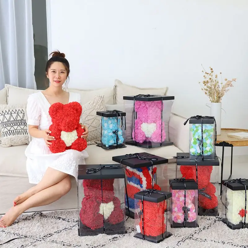 

DropShipping 25/40cm Rose Bear Heart Artificial Flower Rose Teddy Bear For Women Valentine's Wedding Birthday Christmas Gift
