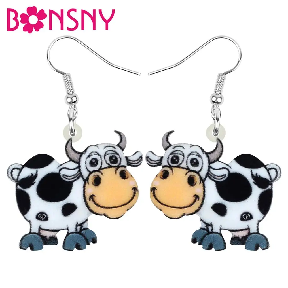 

Bonsny Acrylic Anime Cow Dairy Cattle Earrings Farm Animal Drop Dangle Jewelry For Women Girls Teens Kids Charm Decorations Gift