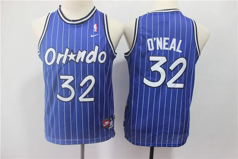 

NBA Kids Orlando Magic #32 Shaquille O'Neal Basketball Jerseys Retro Striped Swingman Jersey Mesh Embroidery Youth Sport Jerseys