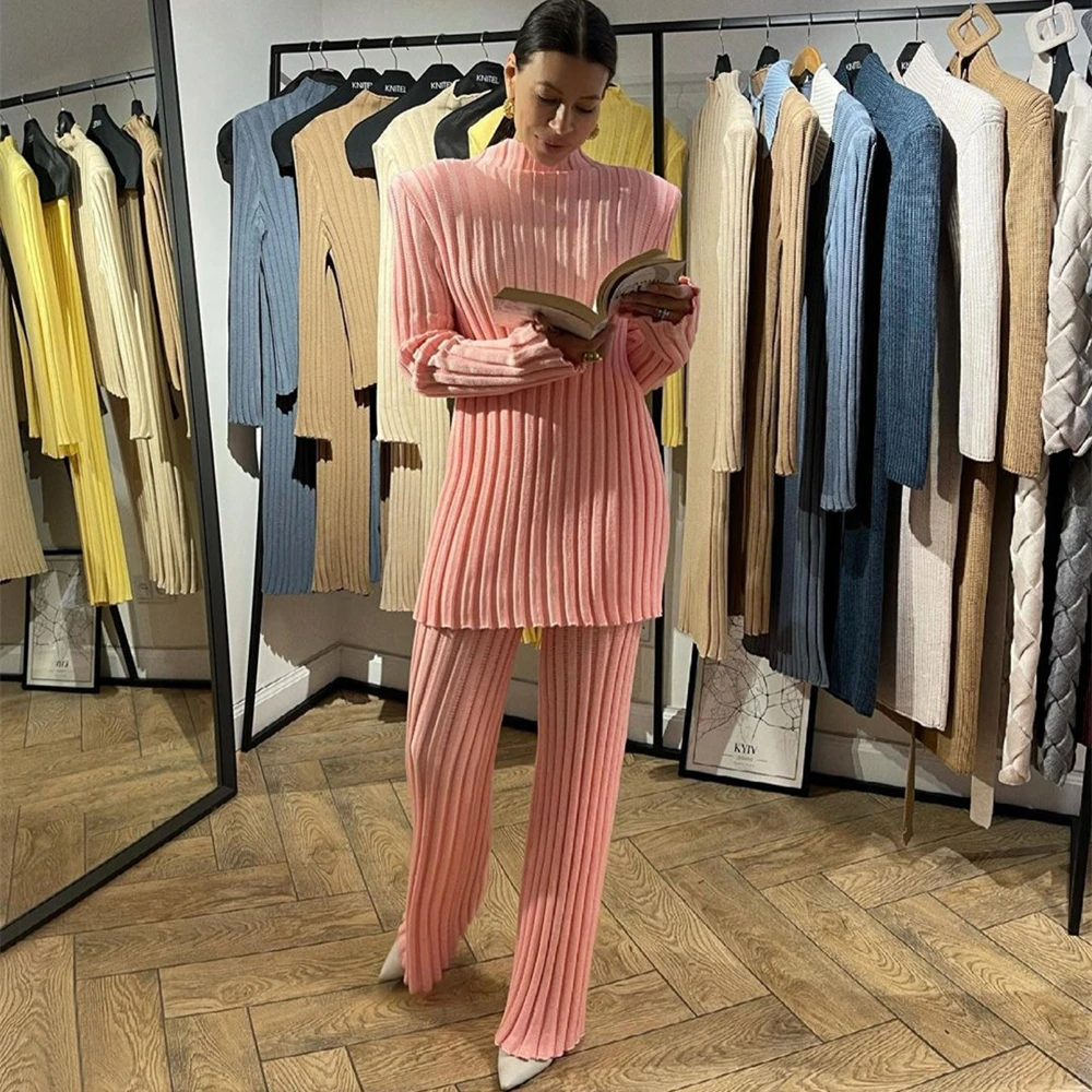 

Women Streetwear Top And Straight Pants Two Piece Set Pullover Sweater Tracksuit High Waist Knit Outfit Ensemble Femme 2 pièces