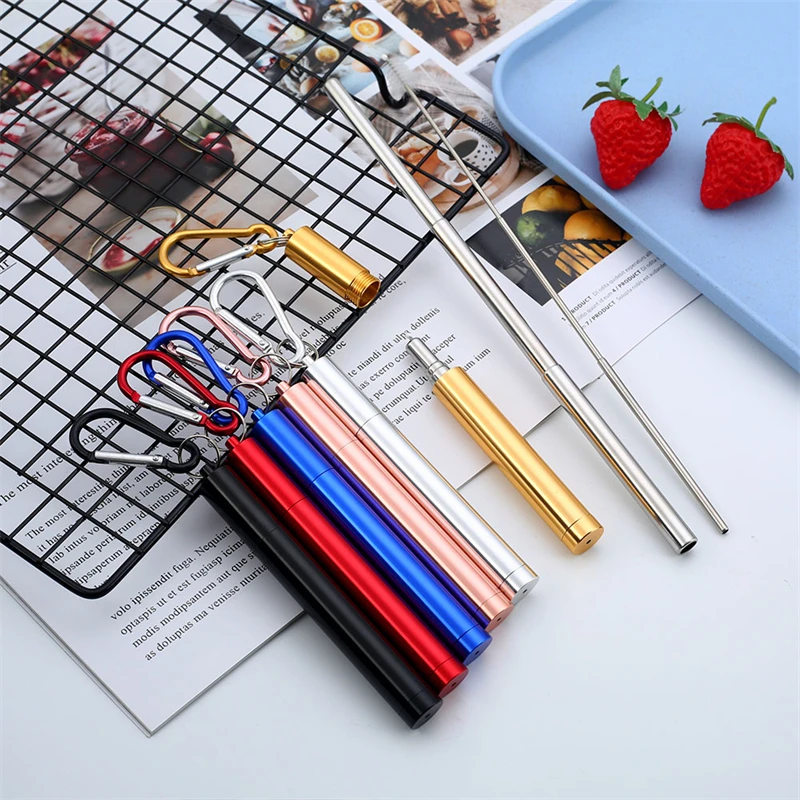 

Portable Stainless Steel Straw Telescopic Drinking Medal Straw Travel Straw Reusable Straw with 1 Brush and Carry Case