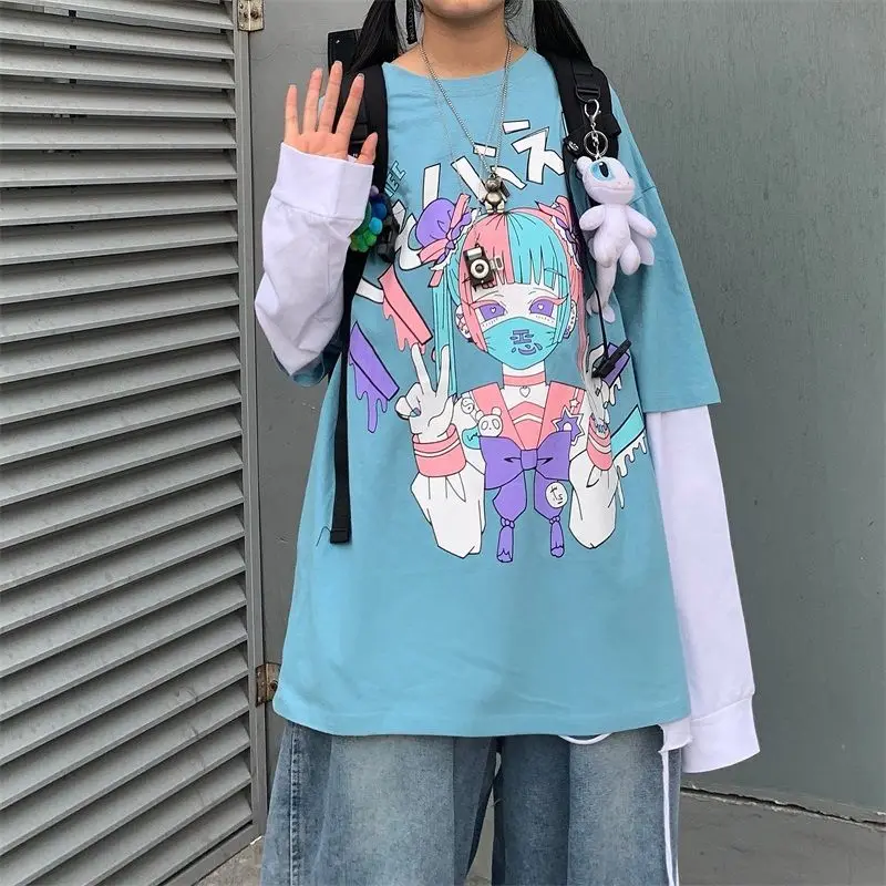 

Long Sleeve T-shirt Gothic Women Harajuku Cotton Tshirt Grunge Tee Pastel Goth Clothing Anime Sailor Moon Clothes Teenage Girl