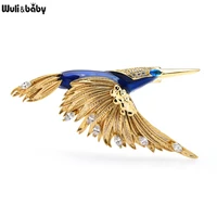 wulibaby enamel flying bird seagull brooch 2021 new men and women fashion brooch pins christmas gift