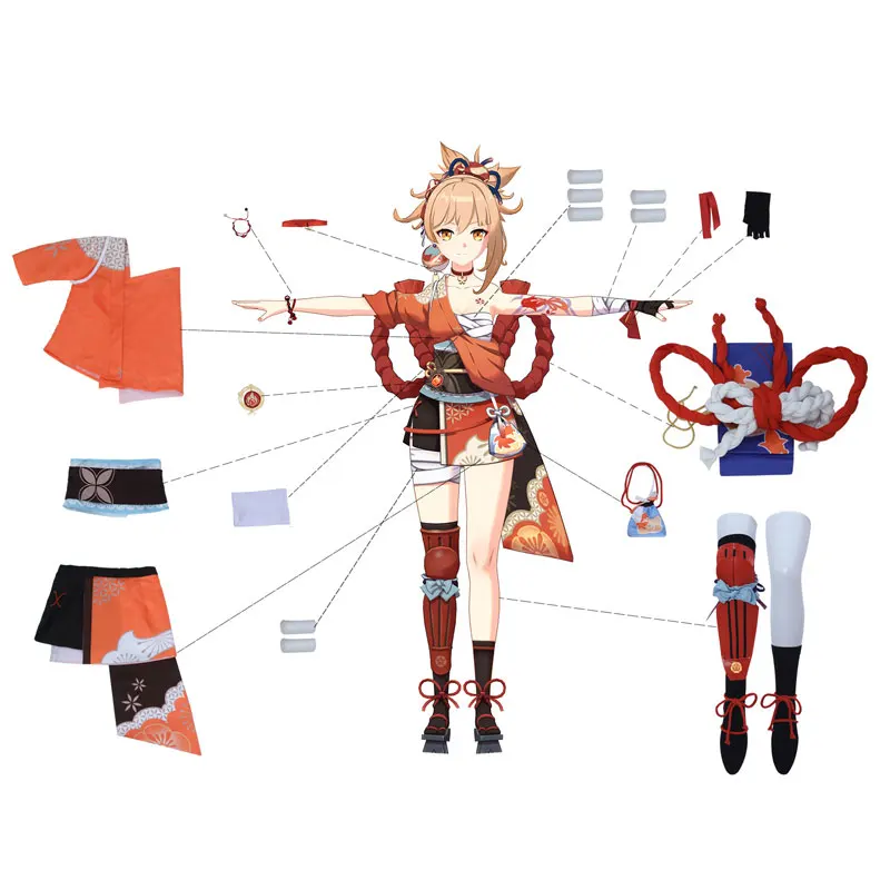 

Костюм для косплея «Game Genshin Impact Yoimiya», костюм для косплея «Yoimiya», соблазнительные женские наряды, бандажная юбка на Хэллоуин, полный комплект