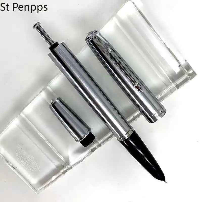 

Перьевая ручка St Penpps 601 Vacumatic, стальная чернильная ручка поршневого типа, серебряный зажим, F Перо с капюшоном, канцелярские принадлежности д...