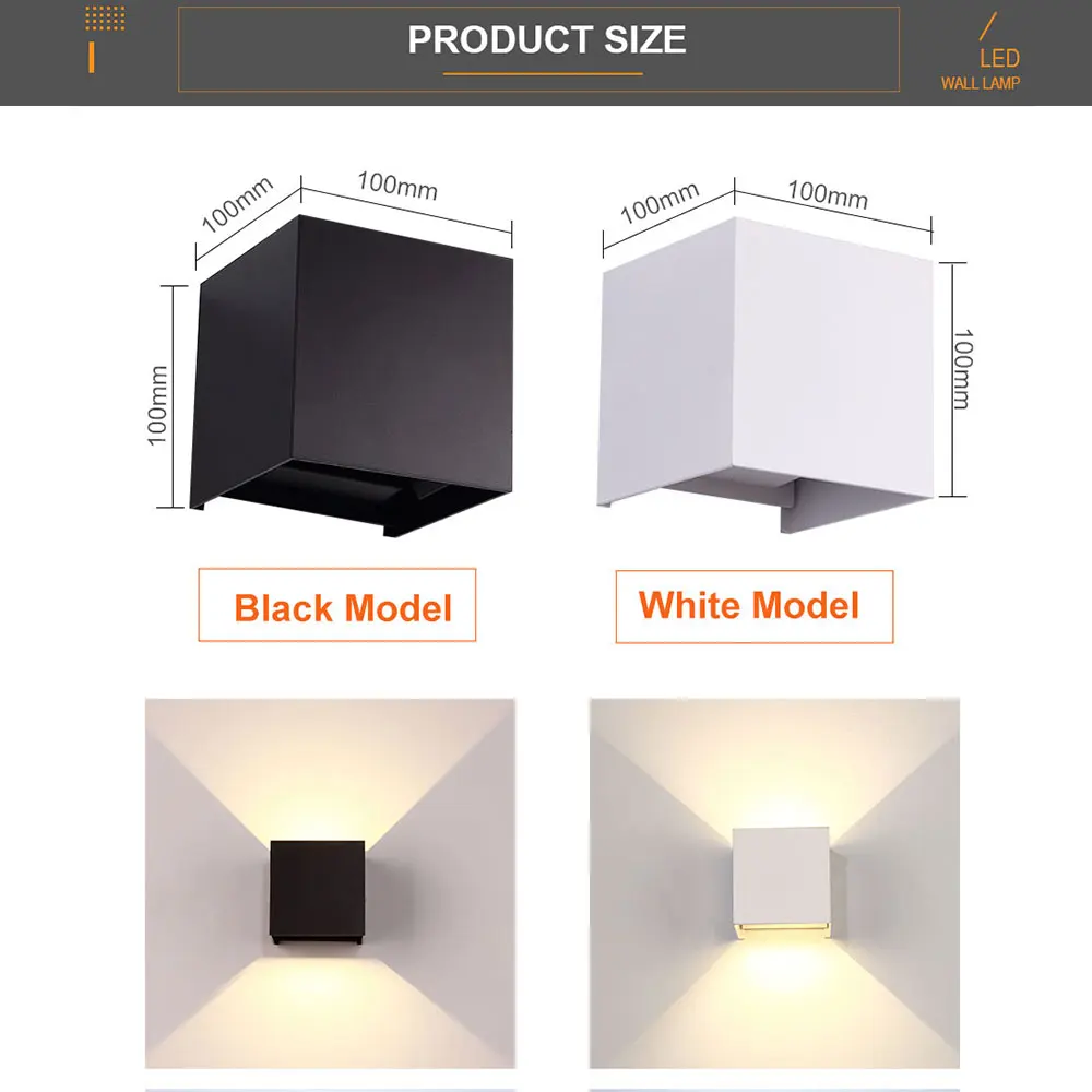 Outdoor LED Wall Light, 6W/12W, IP65 Waterproof, Adjustable Angle, Aluminum, AV85-265V, Porch, Garden, Indoor Lighting Lamp image 3