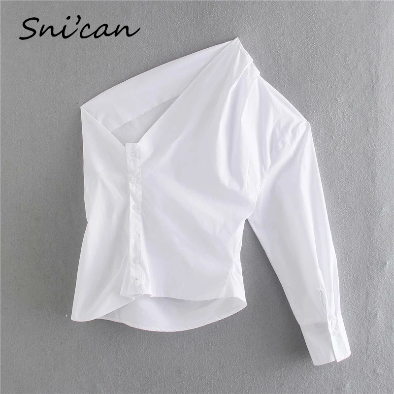 Snican белая рубашка с длинным рукавом и открытыми плечами пикантная Весенняя