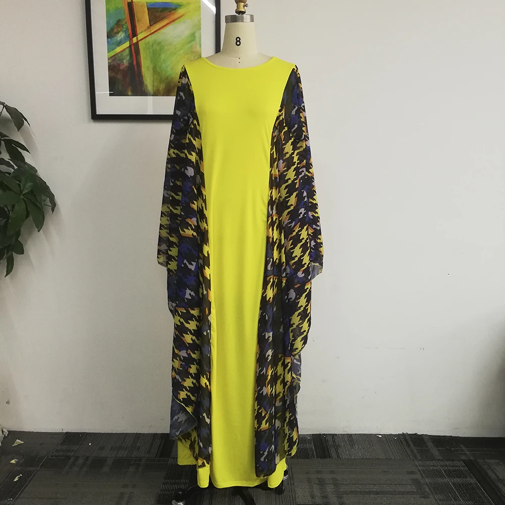 Женское винтажное желтое платье с рукавом летучая мышь повседневное свободное