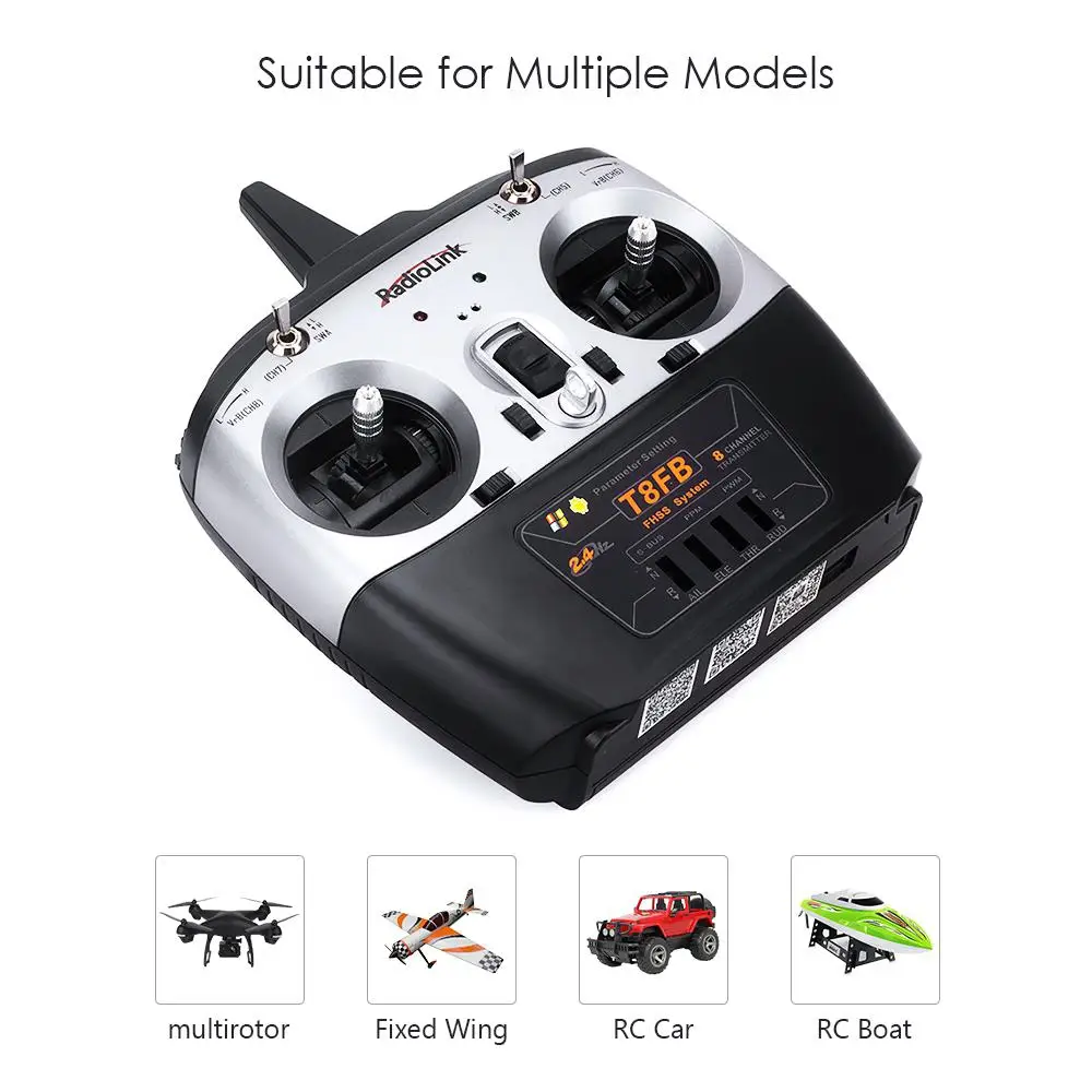 

T8FB 8CH Radiolink RC Transmitter and Receiver R8EF 2.4GHz Radio Controller SBUS/PPM/PWM for Drone/Fixed Wing/RC Model