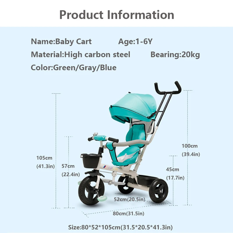 Infant Shining Baby Tricycle Ride on Toys 4 In 1 Three Wheels Stroller Children Bike Seat Multi-function for 1-6Y Children