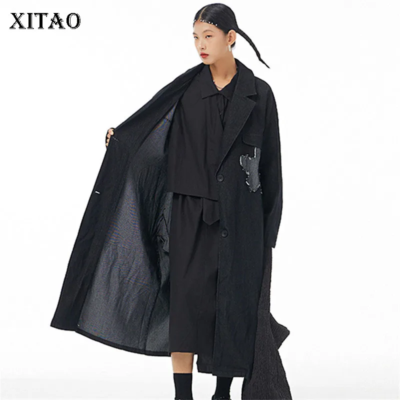 

XITAO, пальто размера плюс, модное, однобортное, лоскутное, маленькое, свежее, плиссированное, богиня, веер, повседневный стиль, 2021, элегантное п...