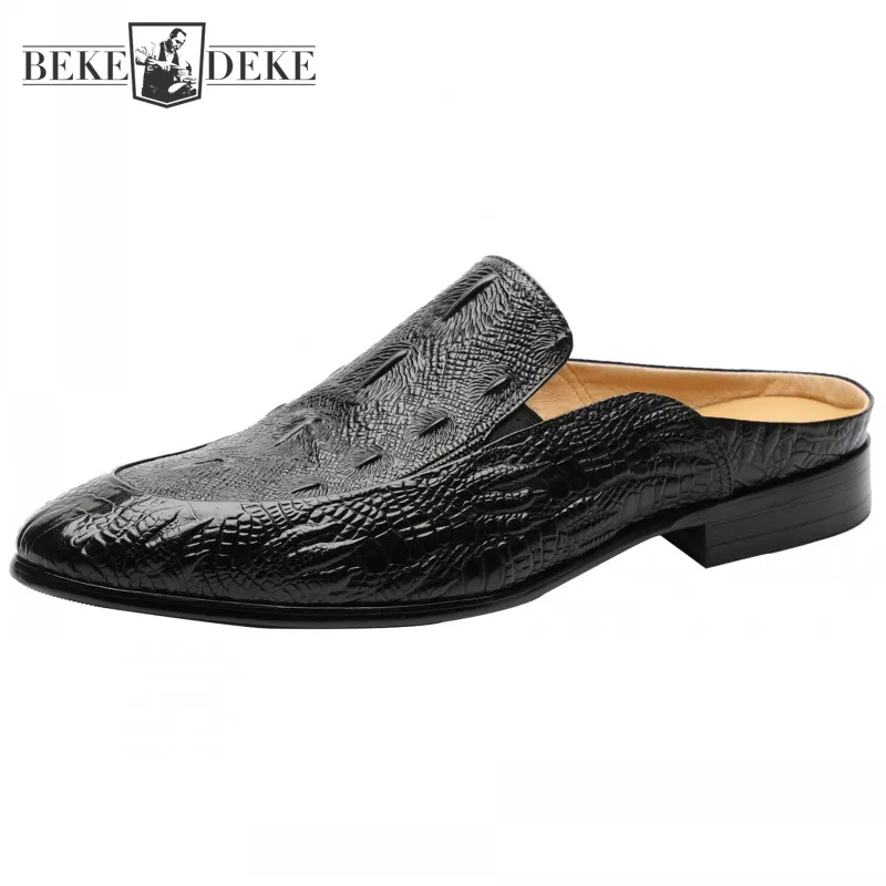 

Summer Business Men Close Toe Genuine Leather Slides Sandals Slip On Loafers Fashion Outside Office Work Cow Leather Slippers