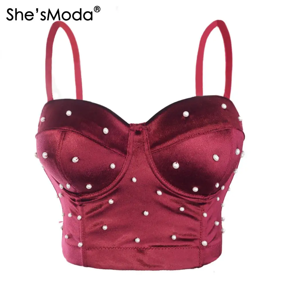 She'sModa бархат жемчуг корсет женский зима и осень Brallte Рождество бюстье день