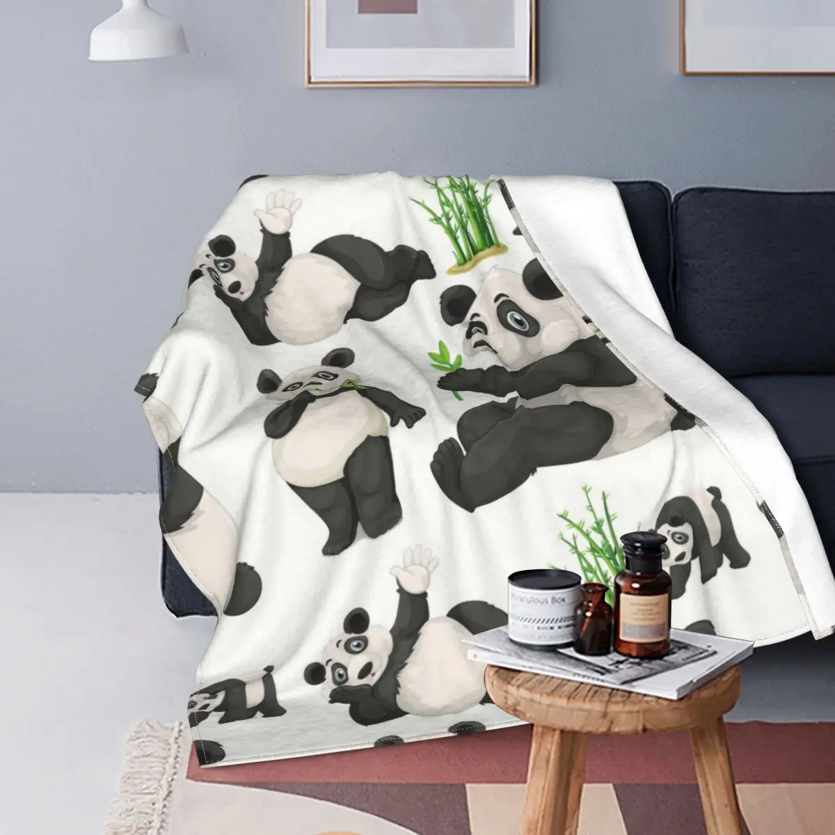 

Lovely Panda Blanket Cute Animal Modern Stitch Warm Breathable Flannel Throw Blankets For Adult Bed Room