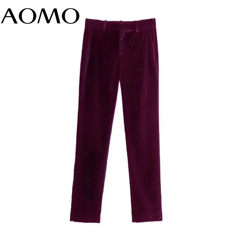 

Брюки AOMO женские бархатные, модная офисная одежда с боковыми карманами, винтажные штаны на молнии с завышенной талией, 3H70A