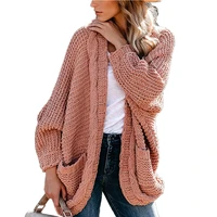 women open front long sleeve solid color chunky knit cardigan sweaters loose outwear coat