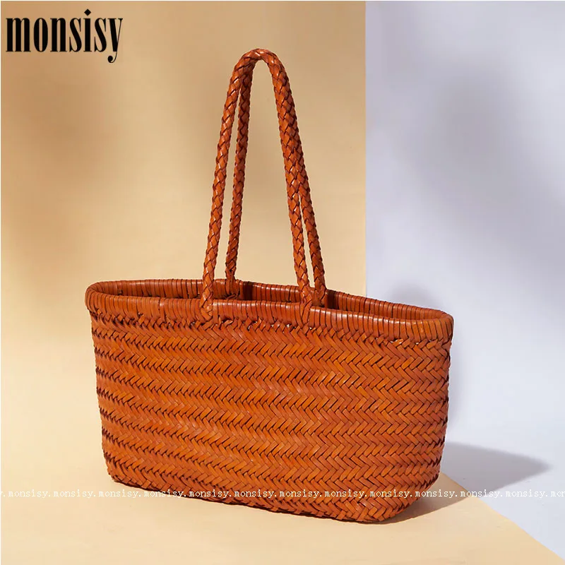

Monsisy Luxury Hand-Woven Bag For Women 2021 Desinger Totes 100% Genuine Leather Handbag Ladies Large Capacity Shoulder Bag