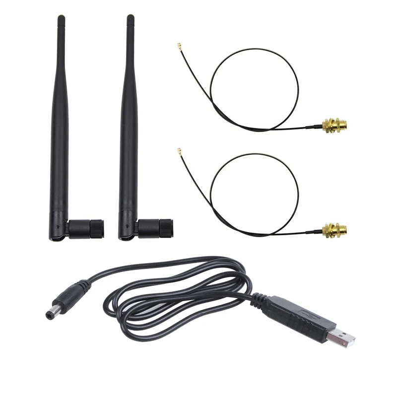 2 x 6DBi 4 GHz 5GHz Двухдиапазонная WiFi RP SMA антенна и 1x USB DC 5V к 12V 1mm 5 5mm модуль конвертер