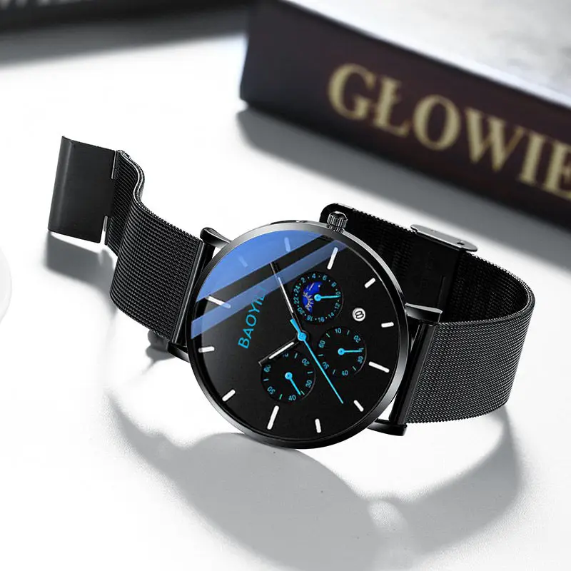 

Automatic movement waterproof watch men's calendar ultra-thin Shi Ying student luminous steel band non-mechanical watch