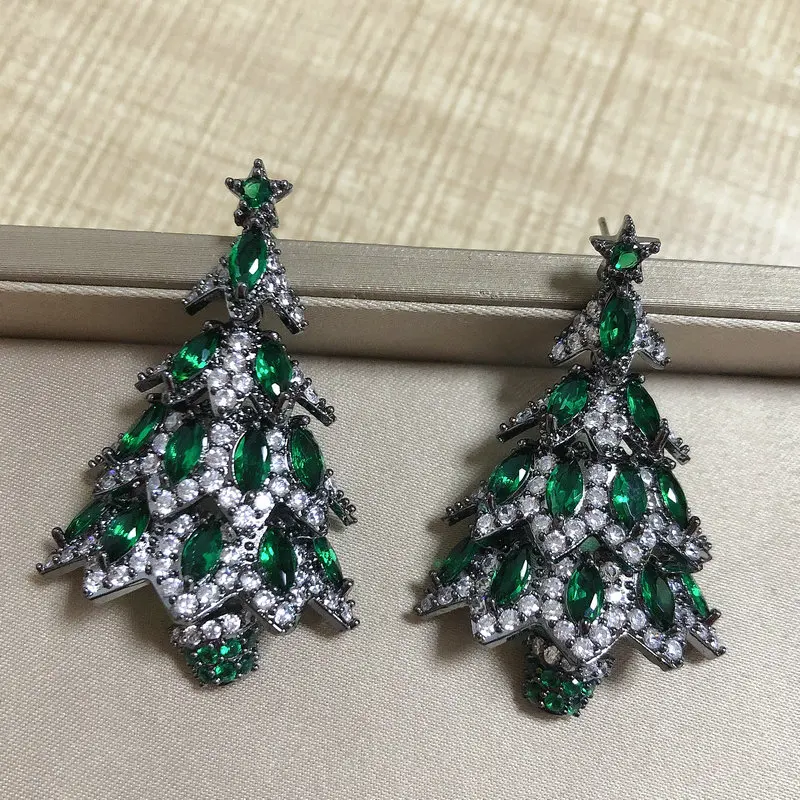 

Bilincolor Purple Green Fashion Christmas Tree Earring for Christmas Gift