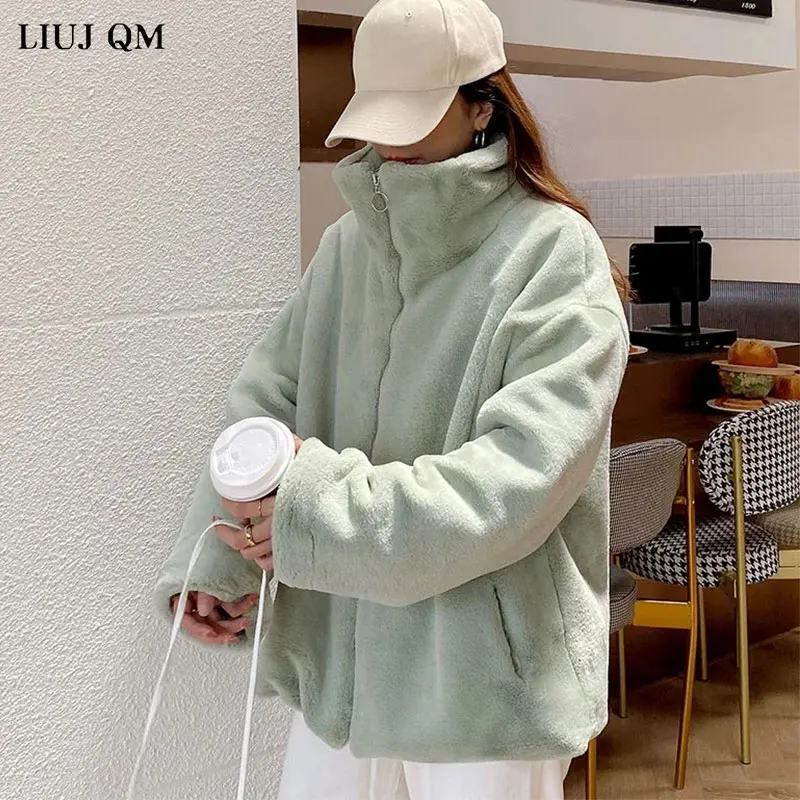 Женская короткая куртка из искусственного меха свободная теплая плюшевая с