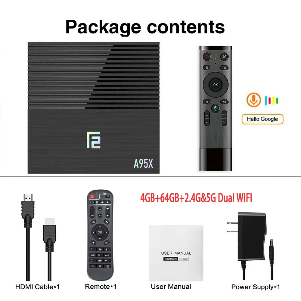 4GB 64GB 5G Voice A95X F2 4K Смарт ТВ приставка Android 9,0 приставка ТВ 4 Гб 64 Гб Amlogic S905X2 2,4G/5G Wifi BT4.2 Голосовое управление пульт дистанционного управления Google ТВ приставка - Цвет: 4GB 64GB 5G Voice
