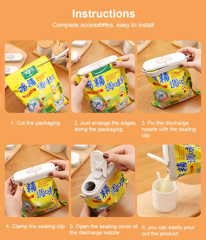 

Kitchen Multi-functional Seasoning Salt Bag Discharge Nozzle Dust-proof Fresh-keeping Food Bag Sealing Clip Flip Cover Design
