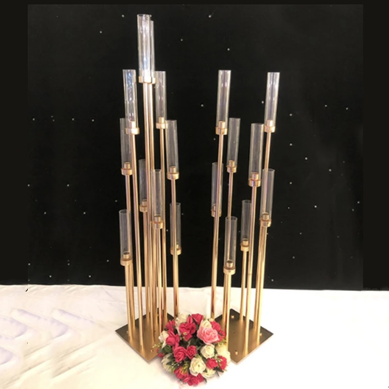 

Excellent Table Centerpiece Metal Candle Holder Candlestick Flower Vase Candelabra Pillar Stand Road Lead Party Decoration