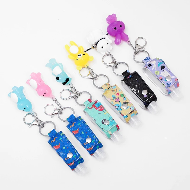 

30ml Kids Portable Empty Travel Bottle Cartoon Leather Cover Keychain Holders
